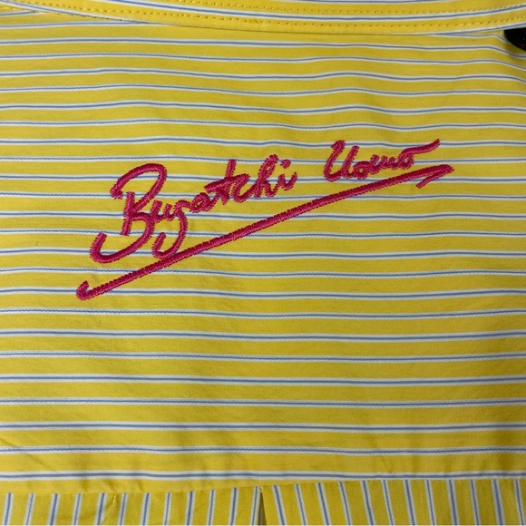 Bugatchi Yellow & Thin Blue Striped Long Sleeve Button Down Dress Shirt XXL - Picture 6 of 11